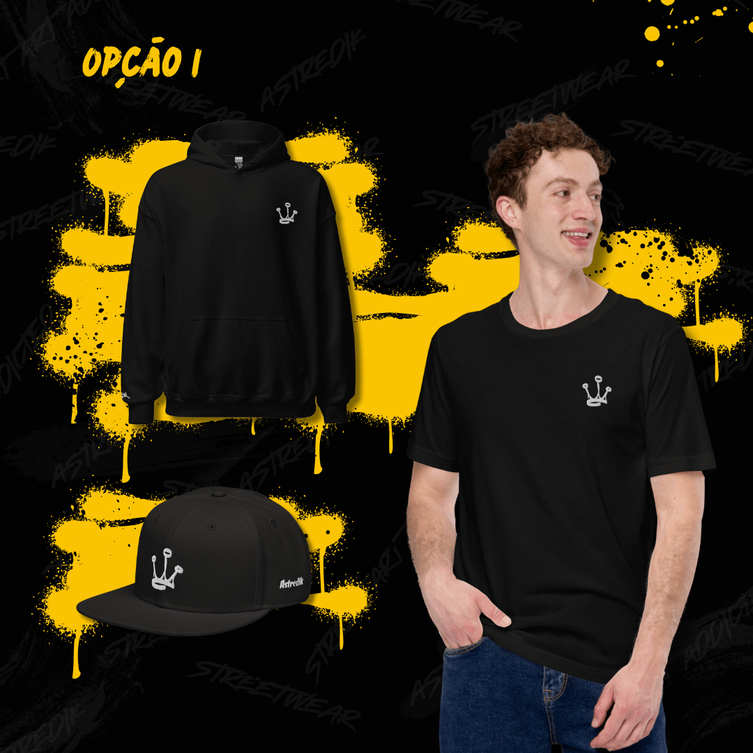 O Essencial do Streetwear Streetwear Essencial: Hoodie, T-shirt e Snapback por 99€ Estás à procura de estilo urbano com identidade? Este combo é o kit completo para quem vive a rua com presença.Três peças essenciais da Astredik, juntas num só pack com pre