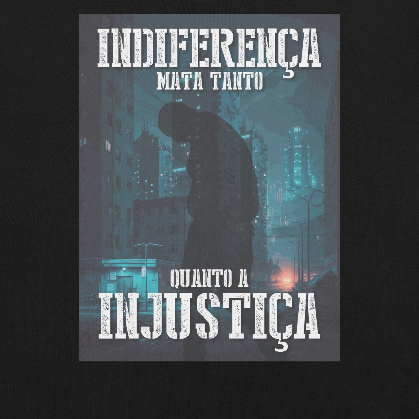 Contra a Indiferença Esta camisola de algodão não é apenas streetwear — é moda hip hop com consciência social.Com a frase impactante "Indiferença Mata Tanto Quanto a Injustiça", esta peça faz parte da luta contra o racismo, a desigualdade e a apatia colet