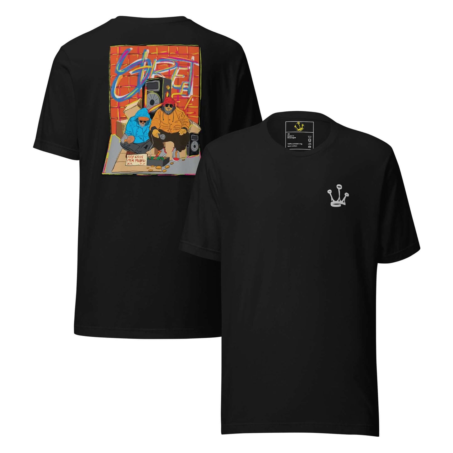 T-shirt "Autênticos mendigos vendidos por cêntimos" “Autênticos mendigos vendidos por cêntimos” — uma frase que corta fundo.Inspirada na crítica de Sam The Kid, esta t-shirt denuncia a realidade de quem vende liberdade criativa por visibilidade vazia. Com