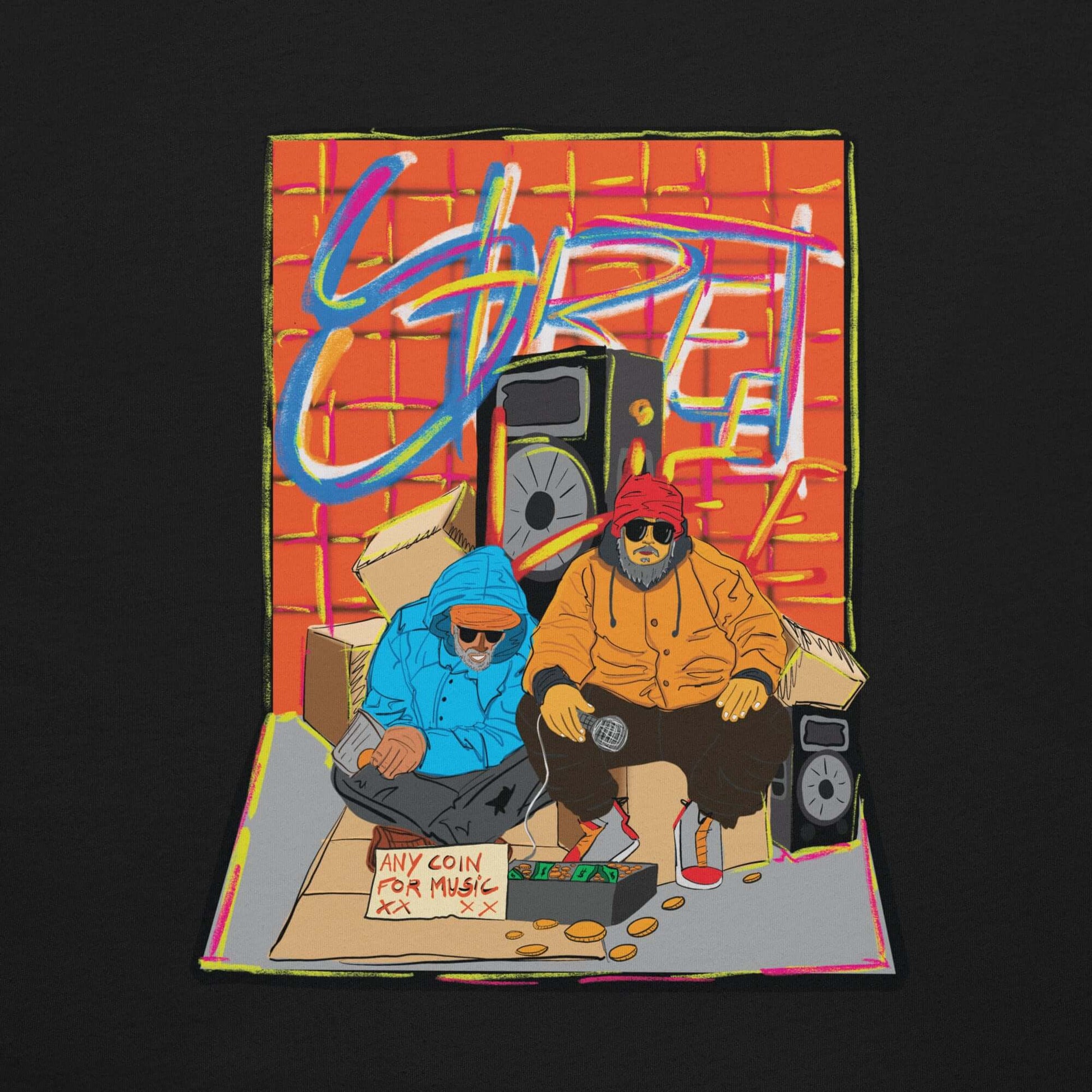 T-shirt "Autênticos mendigos vendidos por cêntimos" “Autênticos mendigos vendidos por cêntimos” — uma frase que corta fundo.Inspirada na crítica de Sam The Kid, esta t-shirt denuncia a realidade de quem vende liberdade criativa por visibilidade vazia. Com
