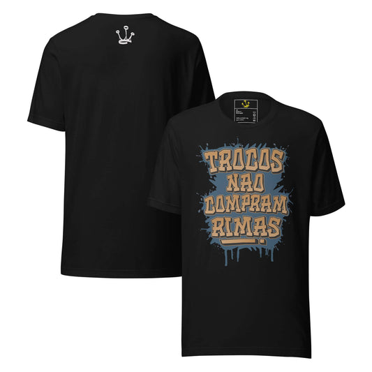 T-shirt streetwear | "Trocos não compram rimas" - Astredik A t-shirt streetwear “Trocos Não Compram Rimas” da Astredik é a escolha perfeita para quem vive a cultura hip-hop em Portugal. Esta t-shirt streetwear não é apenas roupa: é uma mensagem de resistê